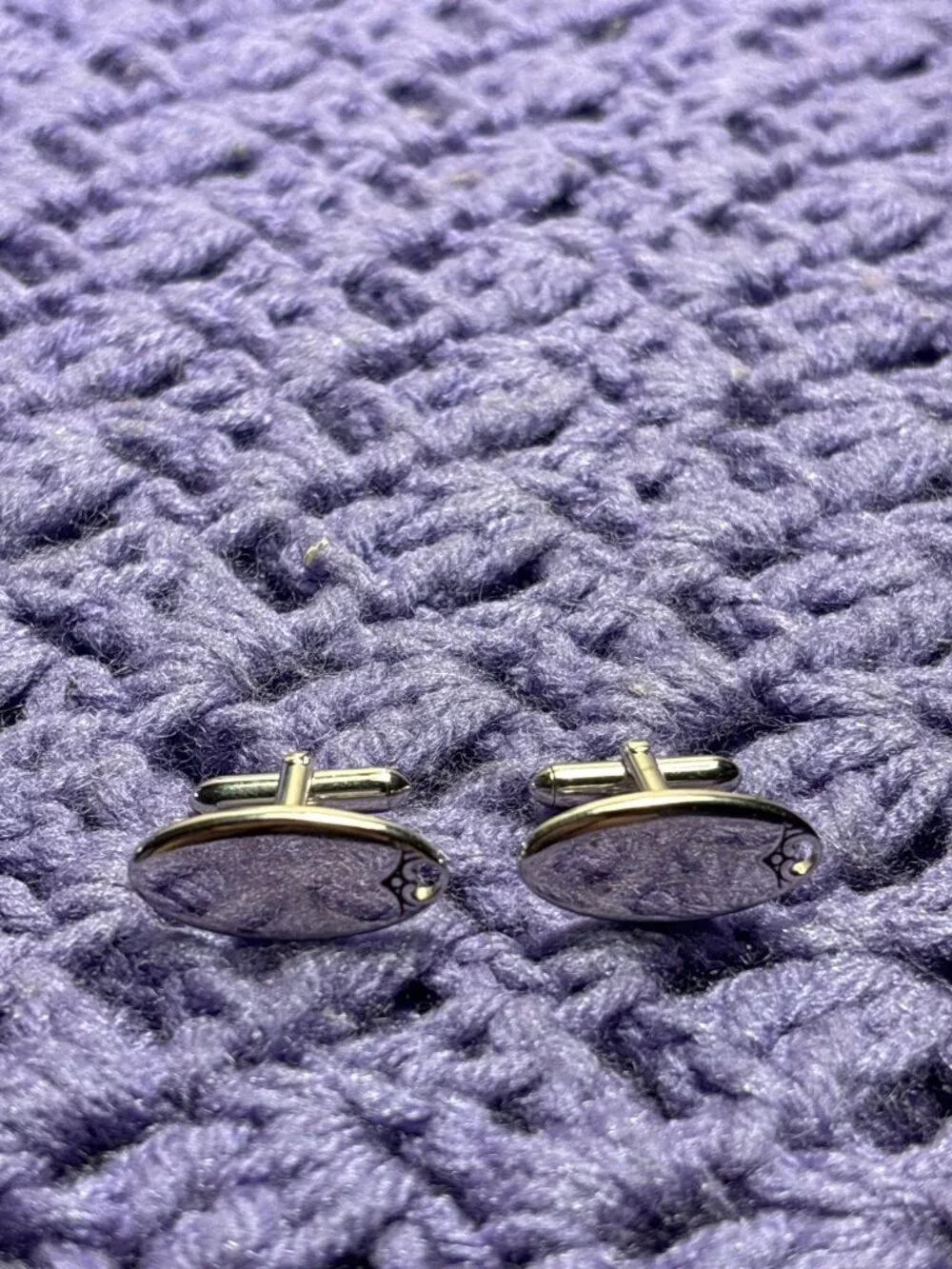 Vintage Swank Silvertone Oval Cufflinks Cutout 1 inch Need Cleaned